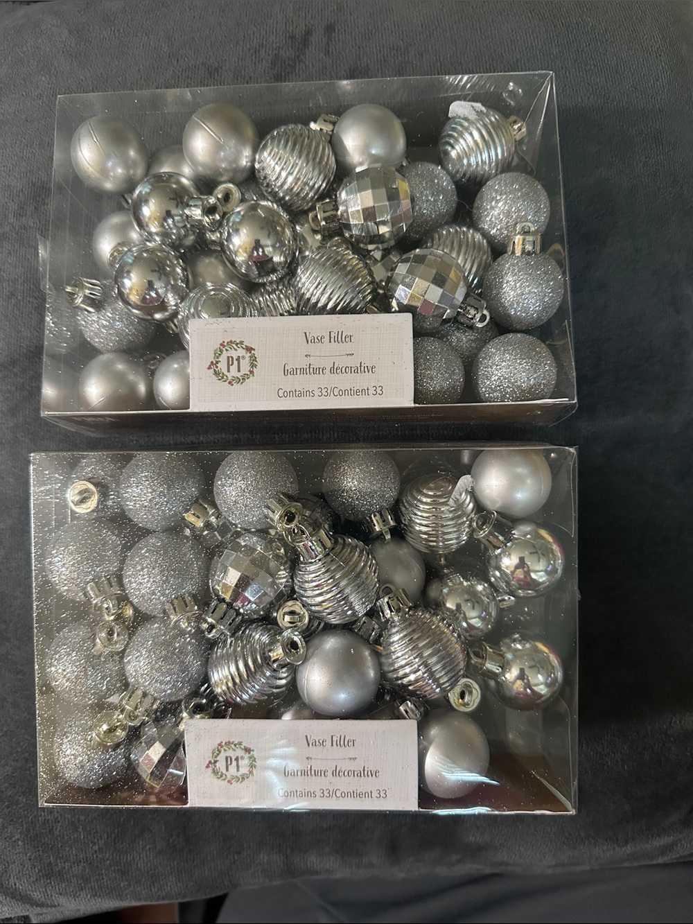 Silver Vase Filler Ornaments – Decorative Holiday Fillers, 2 Sets of 33